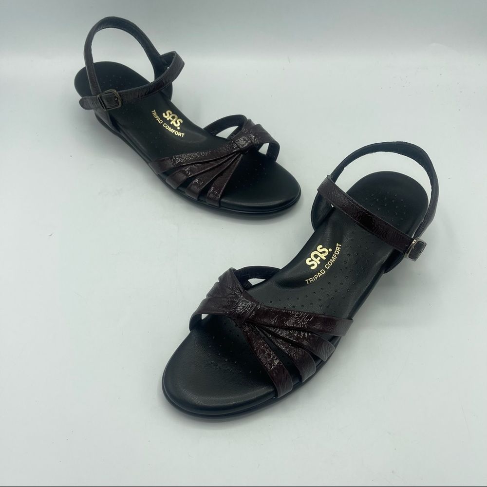 SAS Tripad Comfort Women’s Black Patent Low wedge Sandals
